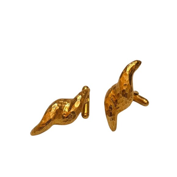 Vintage 80s Rare Alexis Lahellec Paris NOS Gilt Gold Metal Swirl Cufflinks - Picture 2 of 6